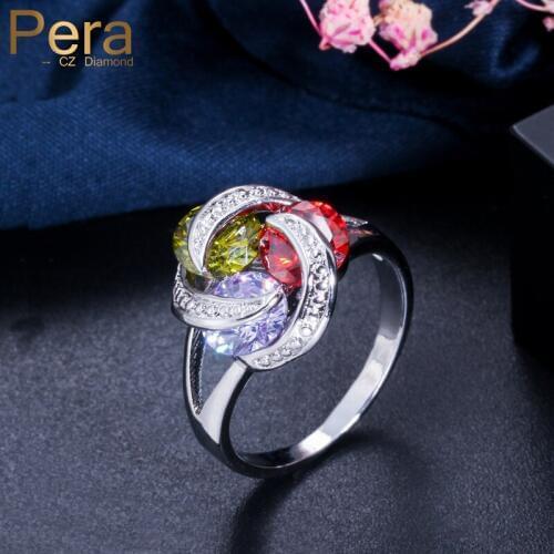 Pera Fashion Ladies Party Finger Rings 3 Twist Shinning Red Purple And Olive Green Zirconia Stone Setting Ring Jewelry R058