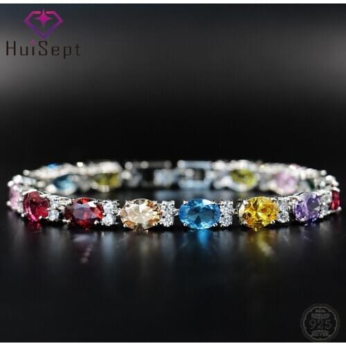 HuiSept Luxury Charm Bracelets 925 Silver Jewelry Colorful Topaz Gemstones Accessory for Women Wedding Engagement Party Bracelet