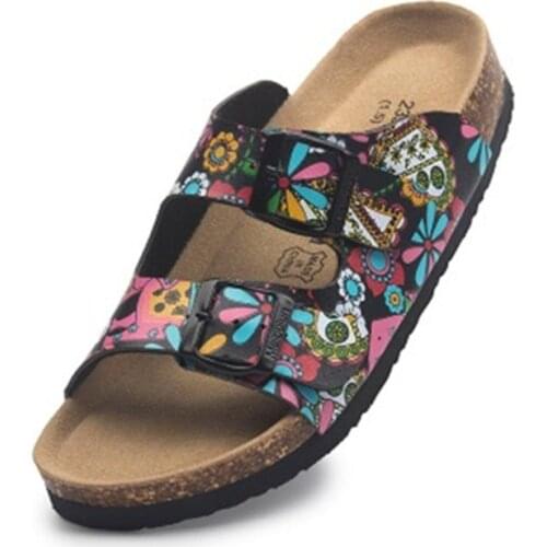 New Fashion Summer Men Women Platform Cork Slipper Unisex Lovers Casual Sandals Outdoor Mixed Color Double Buckle Beach Slides