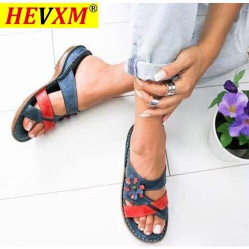 Woman Shoes Vintage PU Womens Slippers Mixted Color Casual Wedge Ladies Slides Flower Comfort Open Toe Female Shoes Summer Hot