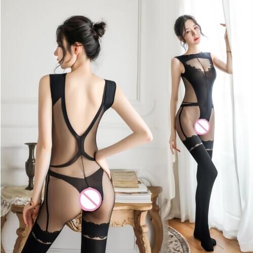 Sexy Lingerie One Piece Women Deep V Pantyhose Hot Erotic Sexy Tights Hollow Underwear Halter Open Bra Transparent Lingerie
