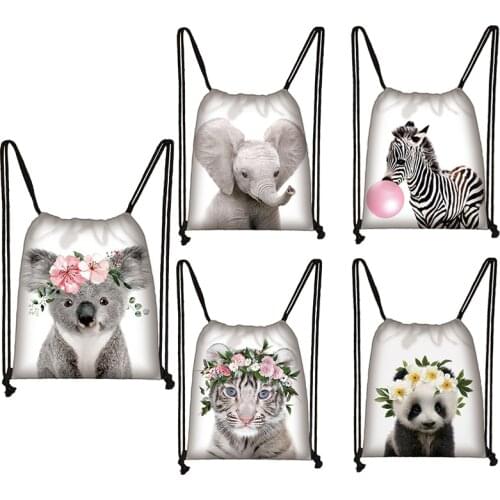 Koala/Zebra/Elephant Print Drawstring Bag Leisure Travel Storage Bags Panda/Tiger Woman Shopping Bag Girl Backpack Gift