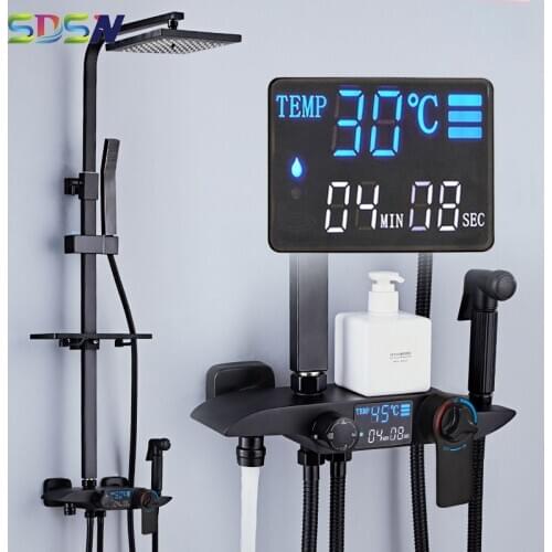 Thermostatic Shower Set Black Bronze Bathroom Bathtub Shower Faucet White Gold Shower System Rainfall Digital Shower Set