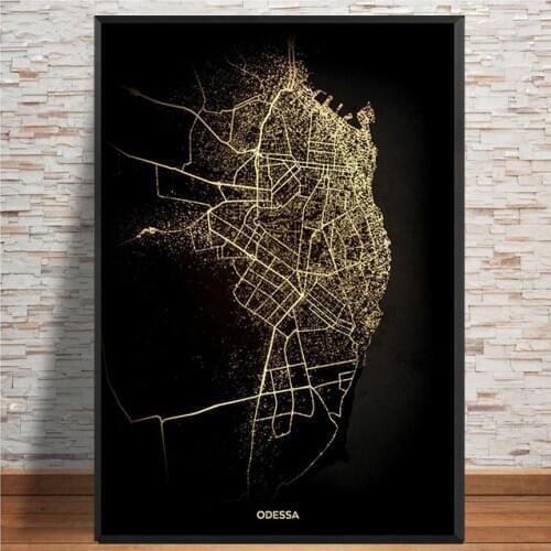 Ukraine Odessa City Map Golden Customized Poster Canvas Prints Modern Style Wall Artist House Decoration Painting