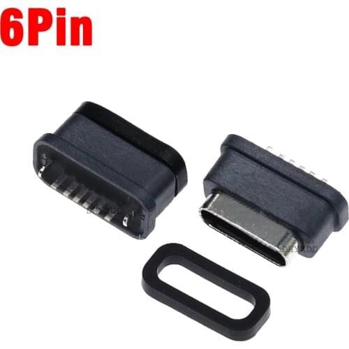 USB 3.1 Connector Type-C 6Pin 180 Degree Vertical Plug Female Waterproof Female Socket Rubber Ring IPX7