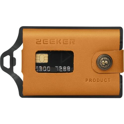 ZEEKER Metal Card ID Holder Credit Card Wallets Leather minimalist Wallet Front Pocket Wallet-Khaki