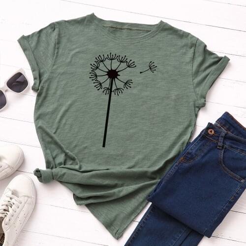 Women Summer Dandelion Print T-shirt Casual 100% Cotton ONeck Short Sleeve Female T-shirt Harajuku Streetwear Oversize Tee Shirt