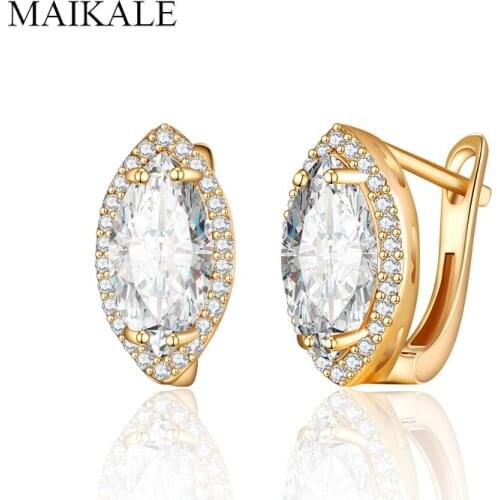 MAIKALE Oval Cubic Zirconia Stud Earrings for Women Gold Silver Color CZ Small Earrings Women Jewelry Fashion Accessories Gifts