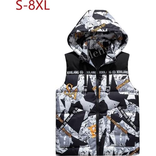 Winter Men Vest Plus Large Size 8XL Camouflage Sleeveless Jacket Male Hat Detachable Windproof Thicken Waistcoat Unloading Parka