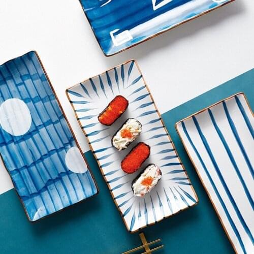 11 inch Ceramic Rectangular Sushi Plate Japanese Style INS Creative Hand-painted Steamed Fish Plate Home Dessert Plate