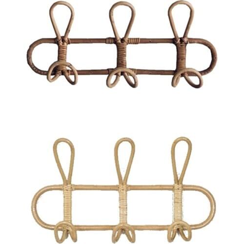 2 Pcs Rattan Wall Hooks,Kids Garments Organizer Rack Clothes Hat Hanging Hook Rattan Hanger Kids Room Decor Hanger
