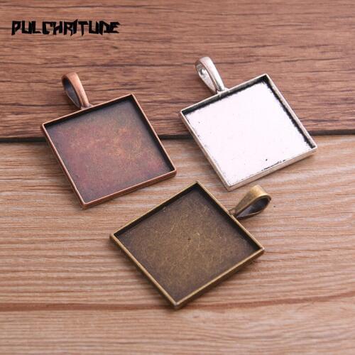 3PCS 25mm Inner Size 3 Colors Plated Classic Simple Square Style Cabochon Base Setting Charms Pendant P6766