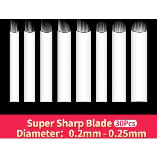 30pcs White 0.20mm Microblading Needles for Tattoo Lamina Tebori 7 9 11 12 14 Flex Blades U Shape Permanent Makeup Needle Blade
