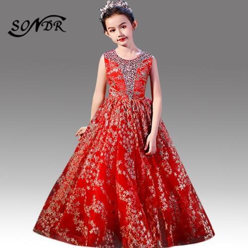 Sparkling Sequin Flower Girl Dresses HT171 O-Neck Tank Formal Communion Dresses Stars Pattern Little Girls Princess Ball Gowns
