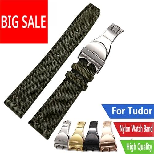 CARLYWET 20 21 22mm High Quality Green Nylon Fabric Leather Band Wrist Watch Band Strap Belt With Deployment Clasp For Tudor