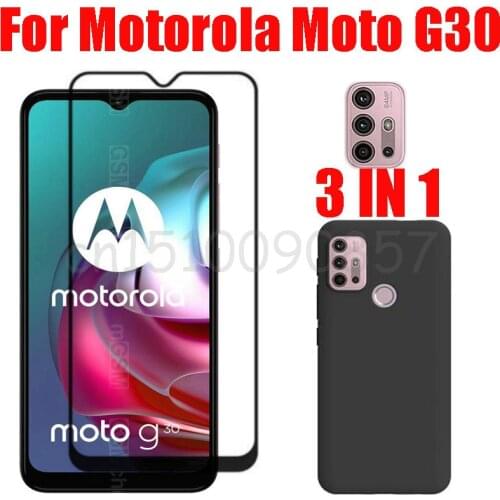 3-in-1 Case + Camera Tempered Glass On For Motorola Moto G30 / G10 Screen Protector Glass For Motorola Moto G30 2.5D Glass