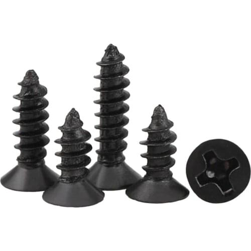 GuHua Black Cross Recessed Countersunk Flat Head Self Tapping Screw KA Phillips Cell Phone Small Screw M1.0M1.2M1.4M1.7 500Pcs