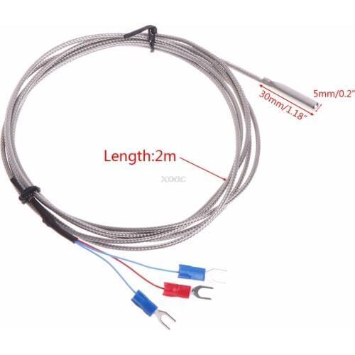 Temperature Sensor Stainless Steel Probe Tube RTD PT100 Temperature Sensor with 2m 3 Cable Wires for Temperature Controller A10
