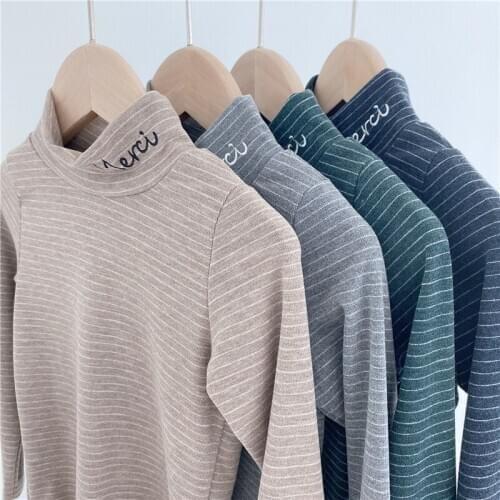 Childrens Cloting 2020 Winter New Baby Boys Bottoming Shirt Casual Cotton Trutleneck Striped Soft Tshirt For Boy Kids Base Tops