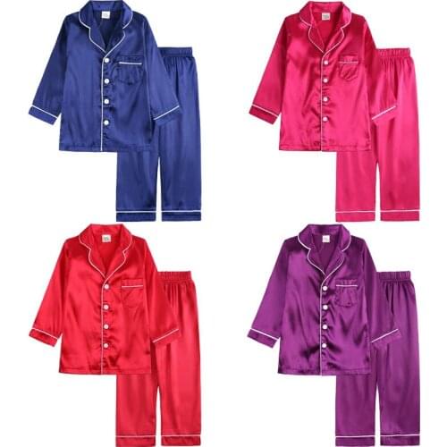 Childrens Kids Pyjamas Silk Satin Tops Pant Autumn Winter Long Sleeve Sleepwear Nightwear Girl Boy Pajama Sets Home Lounge Wear