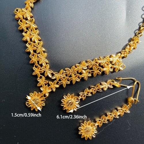 Dubai Arab/African Jewelry Party Gifts Ethiopian Jewelry Sets Gold Color Small Flowers Necklace/Earring for Women/Girls