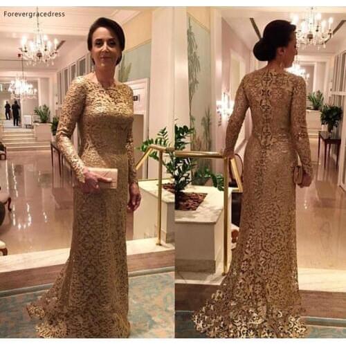 Elegant Lace Mother of the Bride Dresses Long Sleeve Formal Women Wear Evening Wedding Party Guests Dress Plus Size