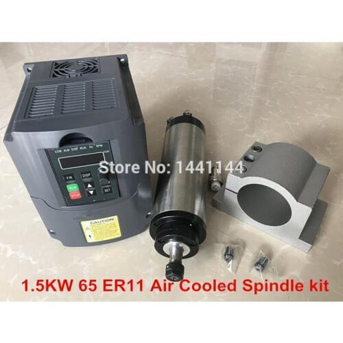 CNC Spindle Motor 1.5KW Air Cooled Spindle Motor + 220V/1.5KW Inverter + 65mm Clamp+ 1set ER11 Collet For Milling Machine