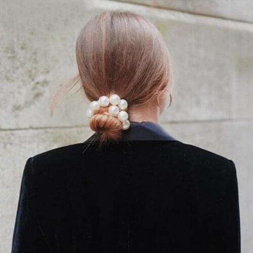 Europe style Pearl Bezel Elastic Hair band For Women Ponytail Holder Pearl Beads Hair Ring Accessories