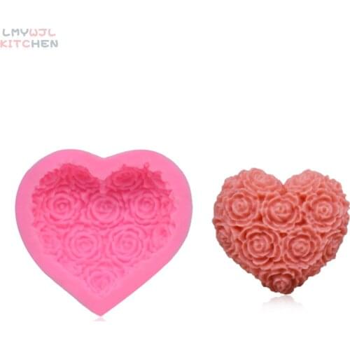 Heart Shaped Rose Flower Silicone Mold DIY Aromatherapy Handmade Soap Chocolate Cake Mold Baking Cake Decoration Mold
