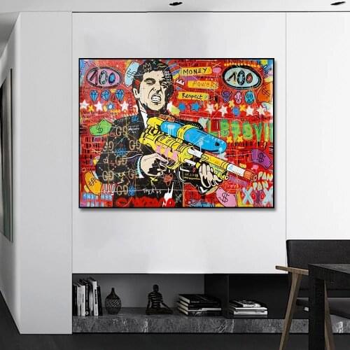 Gangster With Gun Canvas Painting Street Graffiti Pop Art Poster Print Wall Picture For Living Room Home Decor Frameless