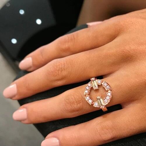 JK Round Geometric Shape Finger Ring for Women Silver Color/Rose Gold Color Party Versatile Accessories Fashion Jewelry Ring