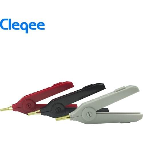Cleqee P2004 6pcs/lot 90mm 20A 3pcs Alligator Kelvin Copper Gold Plate Clip Grey+Black+Red LCR Kelvin Test Clip