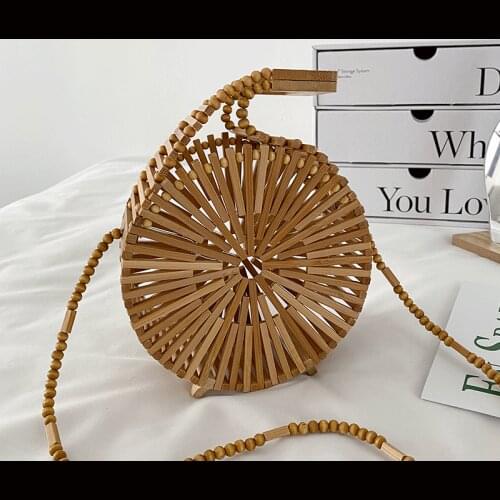 Circular Cross Body Bag Woman Bamboo Basket Shoulder Bags Summer Seaside Holiday Beach Bag Female Handbags for Women Straw Sac