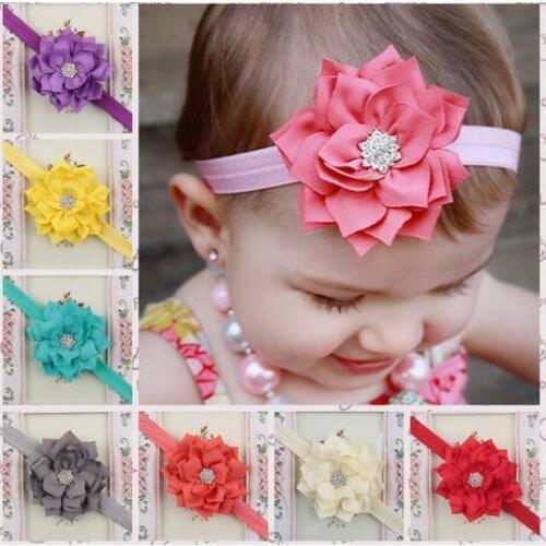 Toddler Color Elastic Lace Flower Headband lotus leaf Crystal Hairband Lots YH423