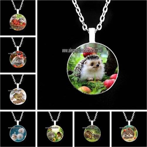 Cute Hedgehog Round Pendant Necklace Long Chian Statement Handmade Lovely Animal Necklace for Women