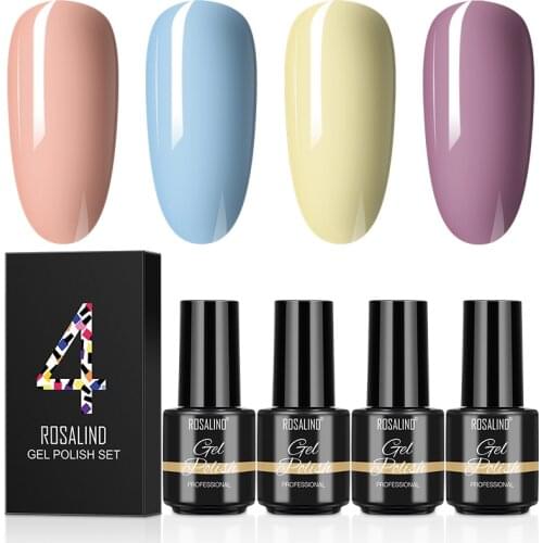 ROSALIND 2/4pcs Gel Set For Manicure Pure Glitter Gel Nail Polish Kit Soak Off Nails Art Base Top Primer Lacquer Semi Permanent