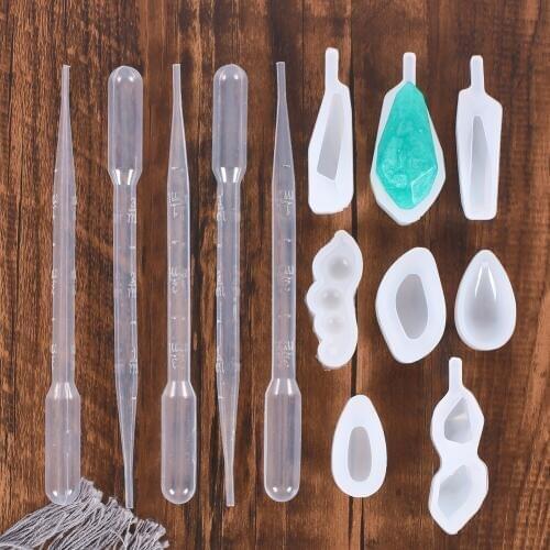 13Pcs Geometric Pendant Earring Casting Tools Kit Silicone Molds Plastic Dropper for Charm Jewelry Necklace Making Set