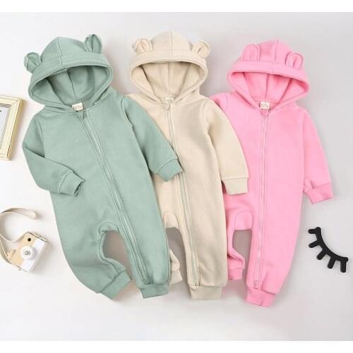 2021 New Arrival Winter Newborn Baby Romper Infant Boy Girls Bear Onesies Thick Warm Fleece Kids Outerwear Toddler Bodysuit