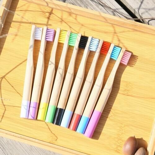Wholesale 10PCS Kids Colorful Bamboo Toothbrush Round Handle Natural Low-carbon Eco-friendly Soft Bristle Toothbrush Oral Care