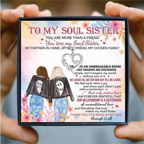 To My Soul Sister Necklace Women Friendship BFF Crystal Heart Crown Letter Pendant Necklaces Family Jewelry Gift