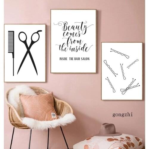 Hair Salon Scissors Comb Hairpin Posters Black and White Canvas Painting and Prints Beauty Wall Art Pictures Barber Shop Decor