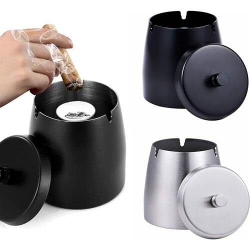 Stainless Steel Ashtray with Lid for Cigarettes Windproof Outdoor Cigar Ashtray Ash Tray Ash Holder Home Smoking Accessories