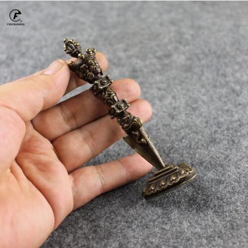 Retro Copper PUBA King Kong Instrument dragon head Just Vajry Pestle Puer tea knife tea pet Home Decoration Brass Desk Decor