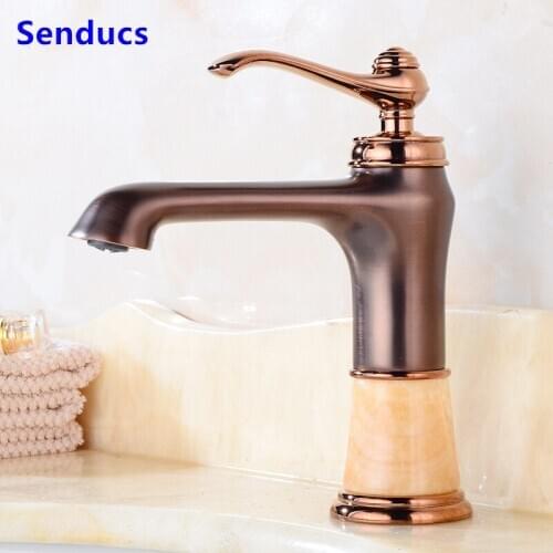 Luxury Design Brown Bronze Bathroom Basin Faucet Hot and Cold Jade Basin Mixer Tap High Quality Brass Bathroom Basin Water Tap