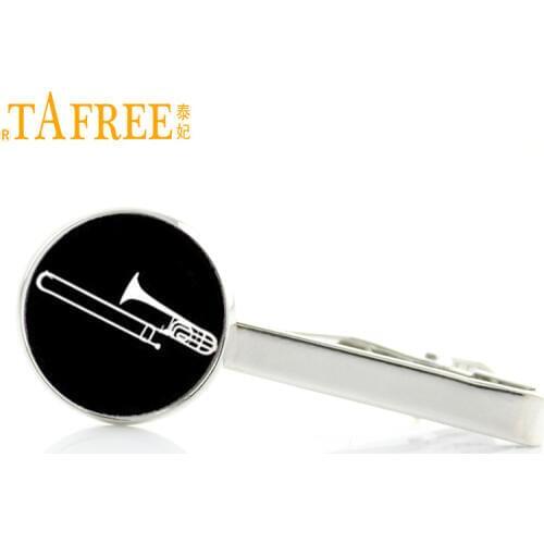 TAFREE Limited Romantic trombone Tie Clips Musical instrument silhouette Mens Accessories music Tie Bar Pin Men Jewelry T629