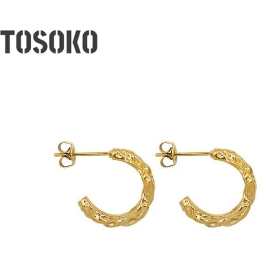 TOSOKO Stainless Steel Jewelry C-Type Tin Foil Design Irregular Geometric Earrings Womens Fashion Earrings BSF387