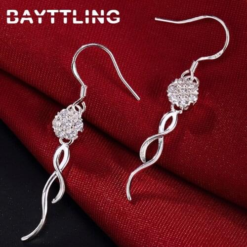 BAYTTLING New 45MM 925 Sterling Silver Exquisite AAA Zircon Water Wave Drop Earrings For Women Luxury Fashion Jewelry Party Gift