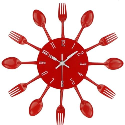 Timelike Cutlery Kitchen Wall Clock 3D Removable Modern Kitchen Spoon Fork Wall Clocks Mirror Wall Decal Wall Sticker Home Decor