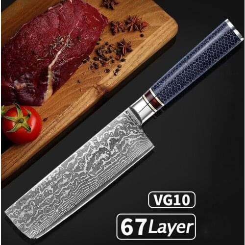 7 Inch Damascus Steel Chef Knife Japanese VG10 Sharp Blade Kitchen Cleaver Knives Meat Vegetable Cutting Japanese Knife