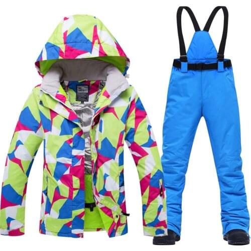 Womens Ski Suit Breathable Warm Winter Sports Windproof Waterproof Jacket and Pants Female Ski Hoodie Set Skiing Snowboard Suit